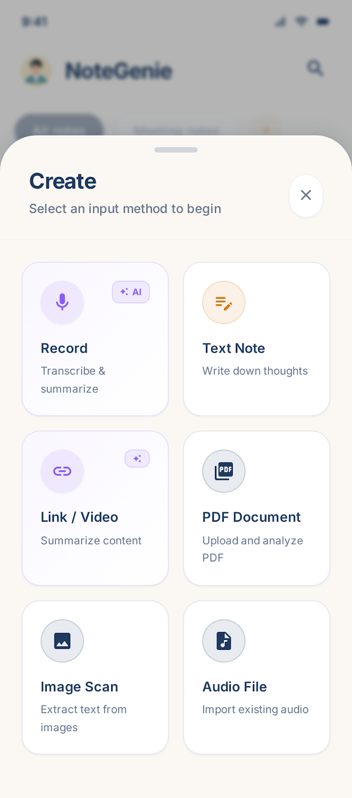 PrimeNote Create Options